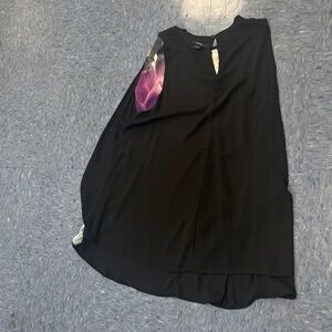 Black Sleeveless Blouse with Purple Accent